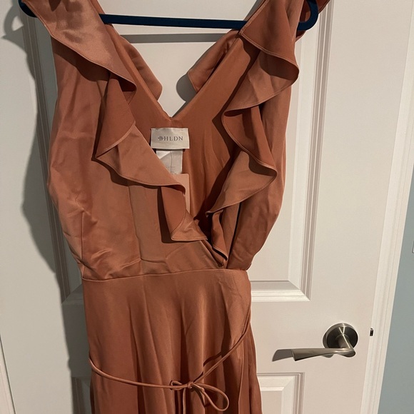 BHLDN Rust Brown Ruffle Wrap Maxi Dress - Picture 2 of 4